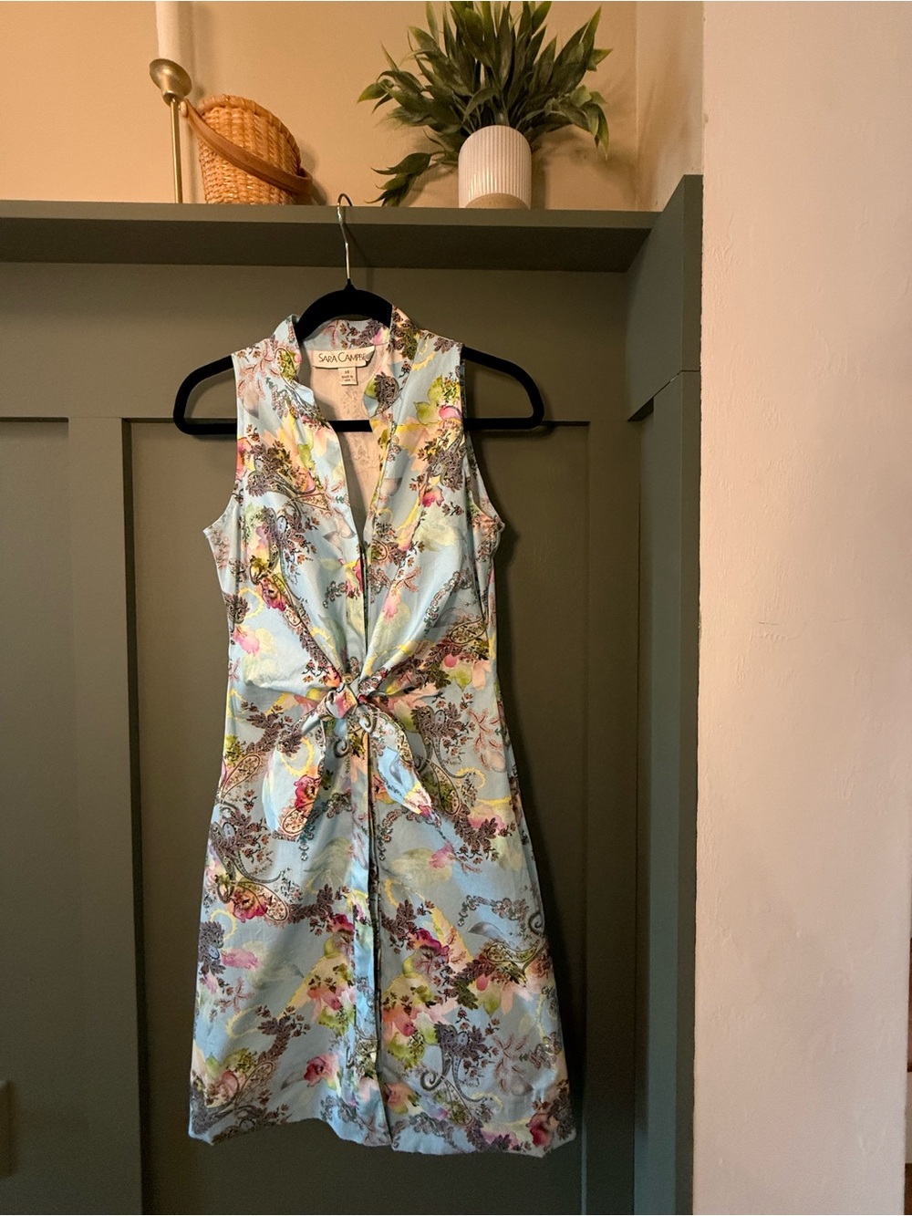 Sara Campbell Blue Floral Sleeveless Tie-Front Mini Dress